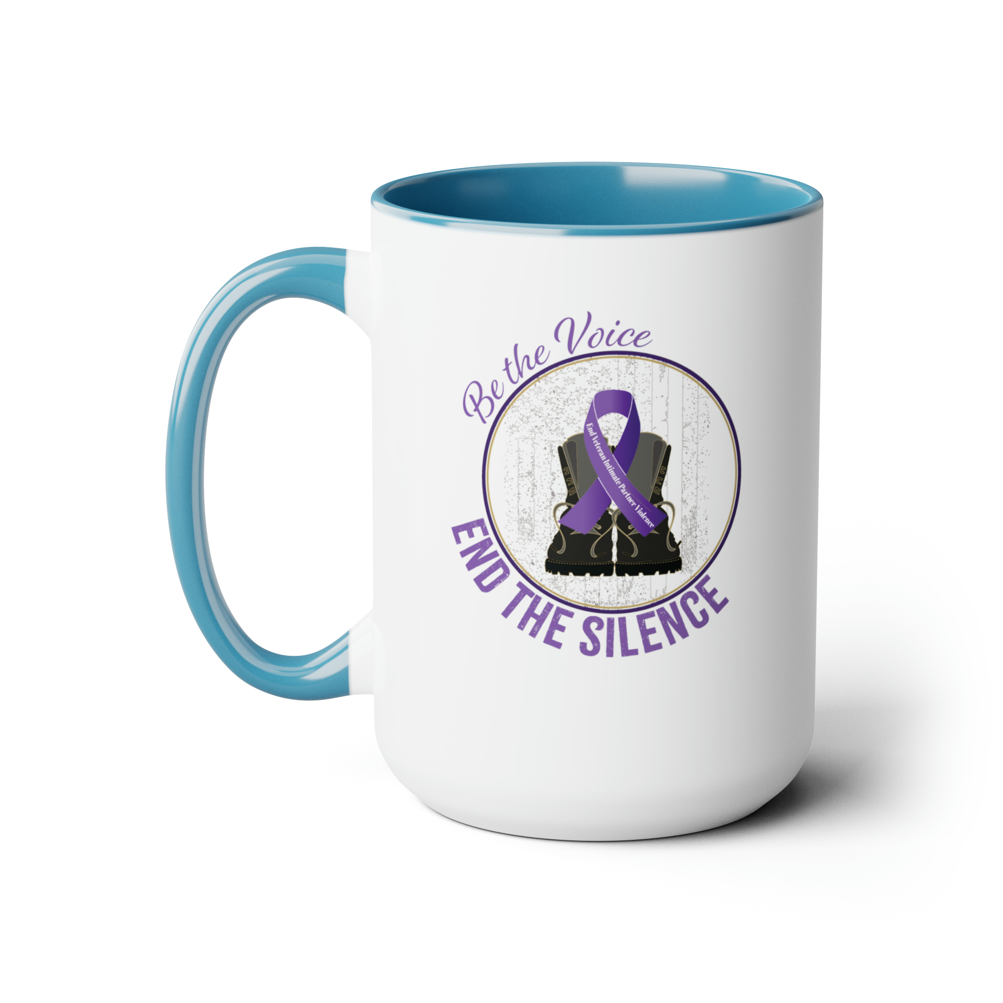 Blue Two-Tone Be the Voice; End the Silence. Intimate Partner Violence Awareness Mug