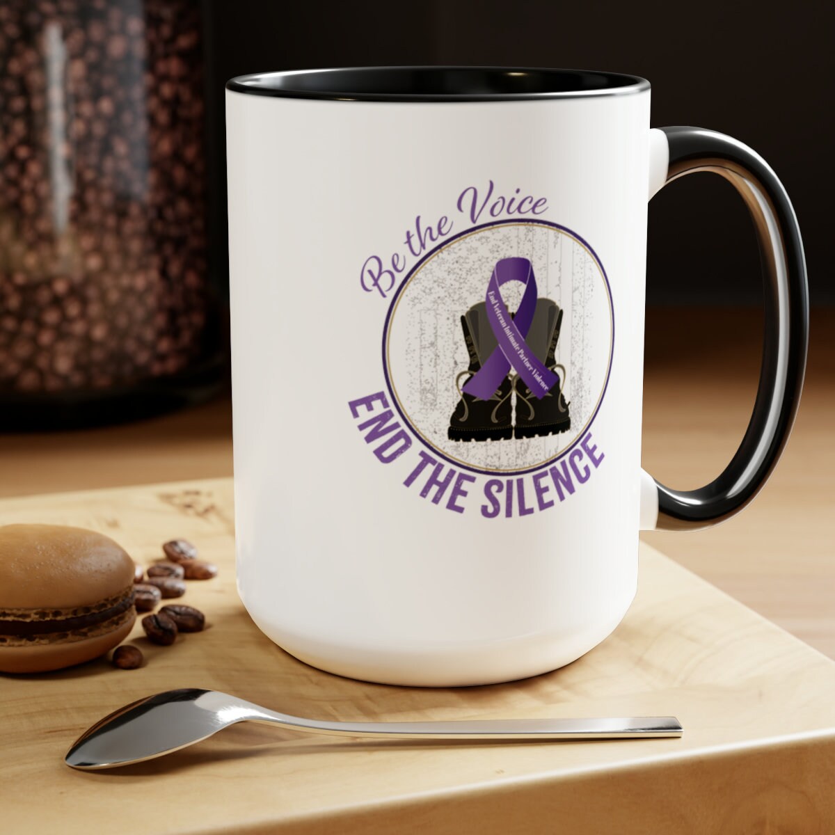 Mug- Black Two-Tone Be the Voice; End the Silence. Intimate Partner Violence Awareness