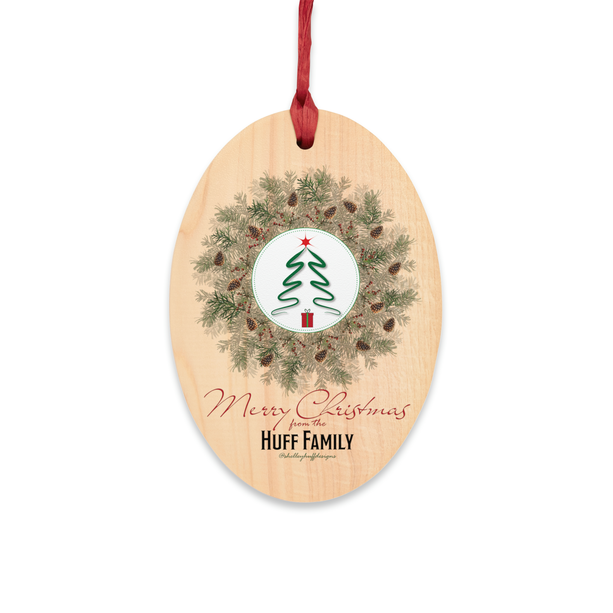 Wreath Wooden Ornament- Personalized 