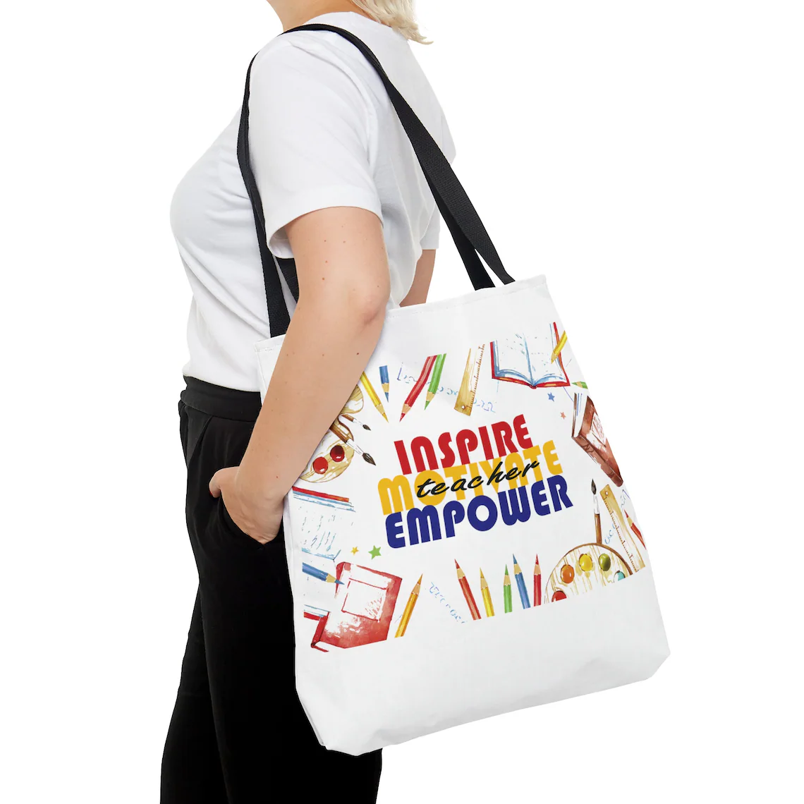 Inspire Motivate Empower Teacher Tote Bag MED post thumbnail image